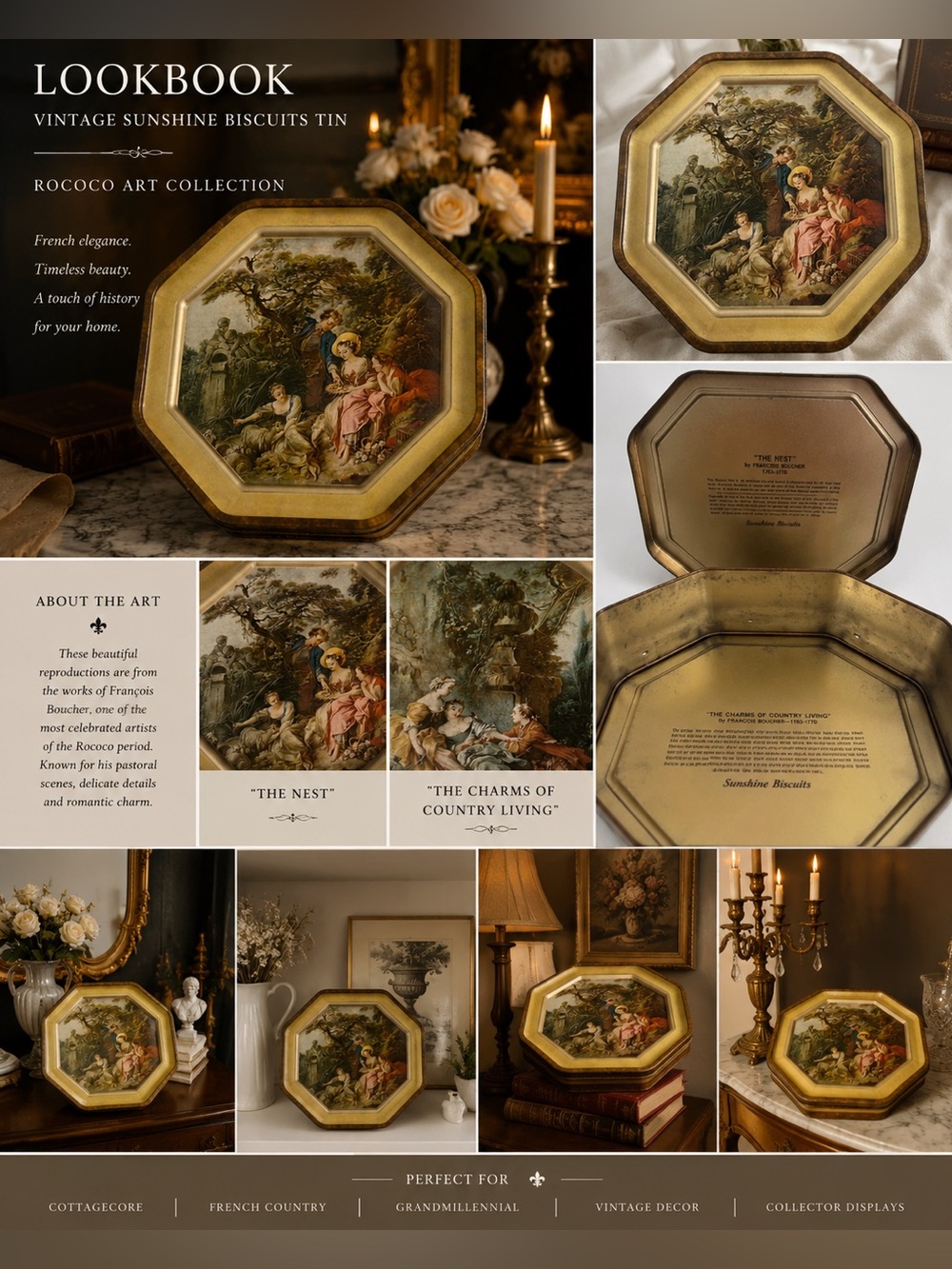 Vintage Sunshine Biscuits Rococo Tin - Octagonal Decorative Collectible